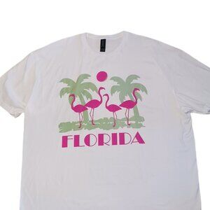 Florida Mens 2XL Short Sleeve T Shirt White Vacation Flamingo Palm Tree 2XL Tee
